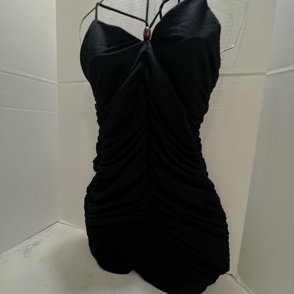 SOLD‼️‼️Zara Black Dress with Brown Bead Details - Picture 2 of 9